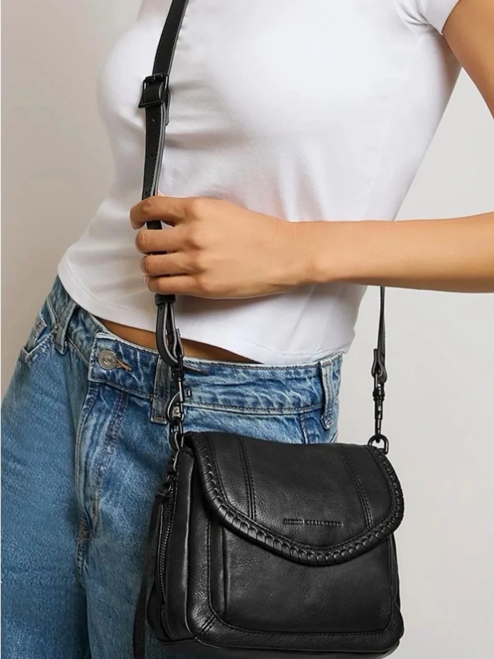 Aimee Kestenberg Black Braided Trim Crossbody Bag